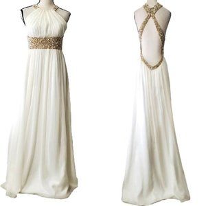 Aidan MATTOX OPEN BACK EMBELLISHED STRAP SILK GOWN